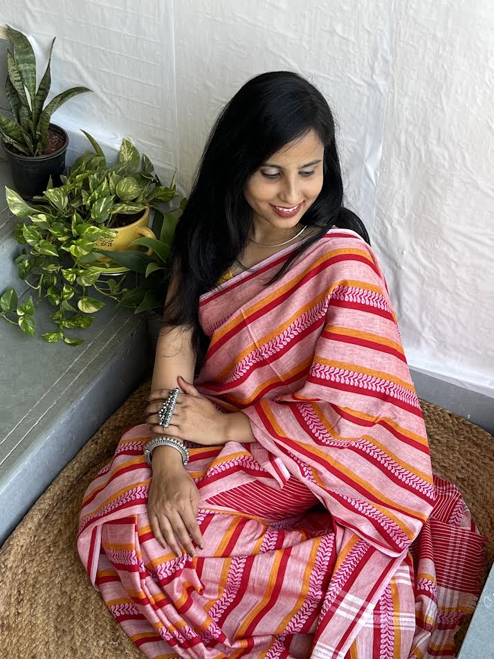 Multicolour dhonekhali cotton saree