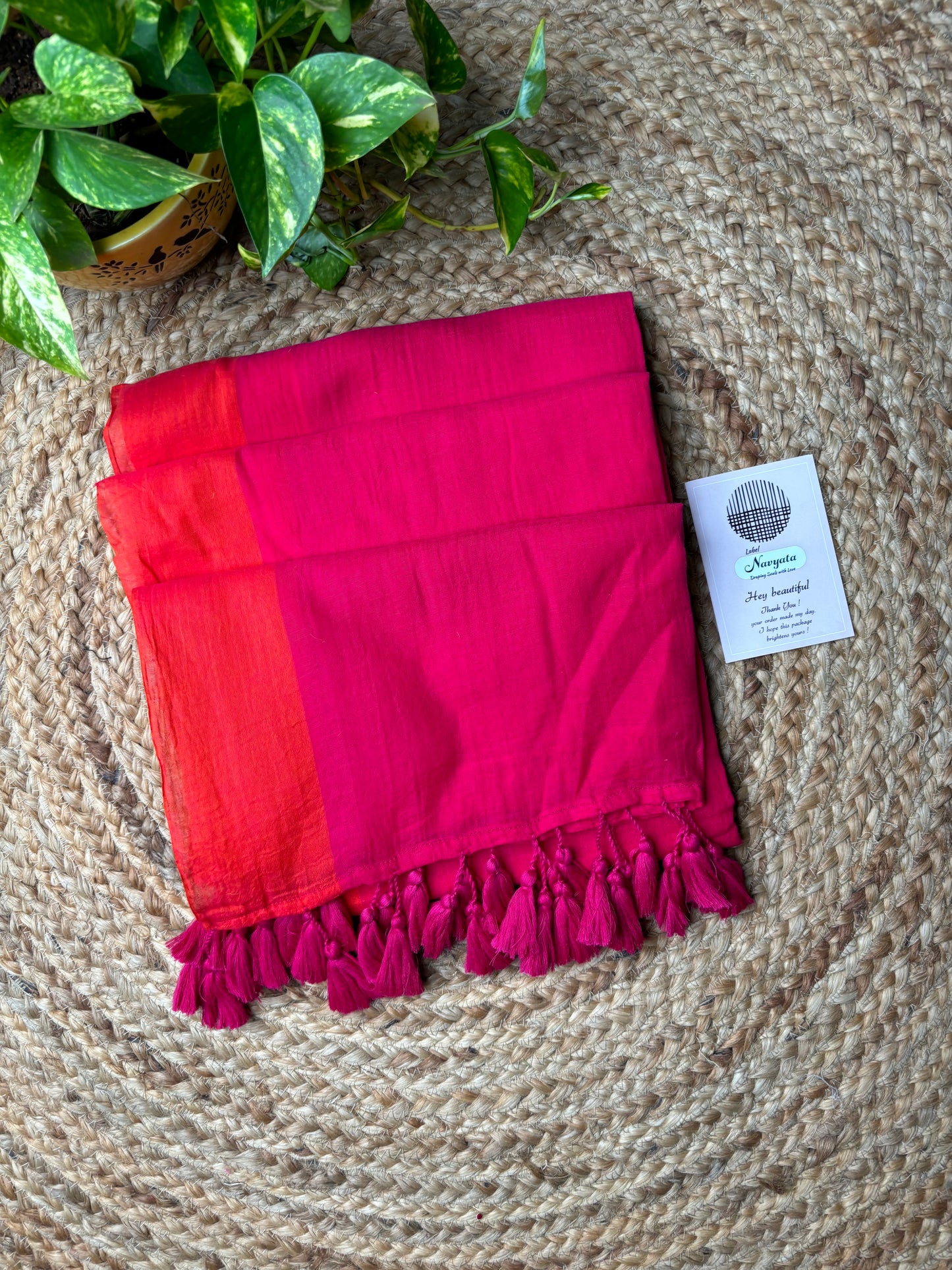 Pink and orange Mul cotton saree