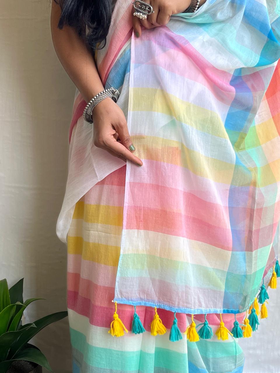 Multicolour mul cotton saree