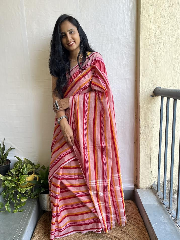 Multicolour dhonekhali cotton saree