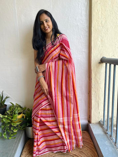 Multicolour dhonekhali cotton saree