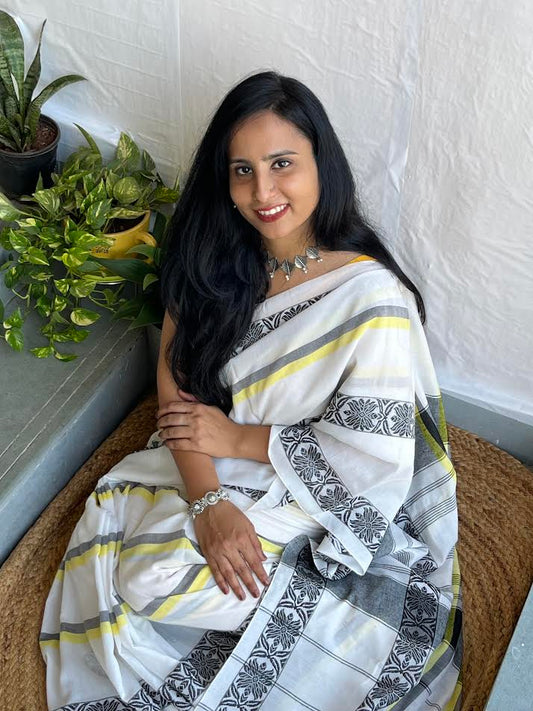 White dhonekhali cotton saree