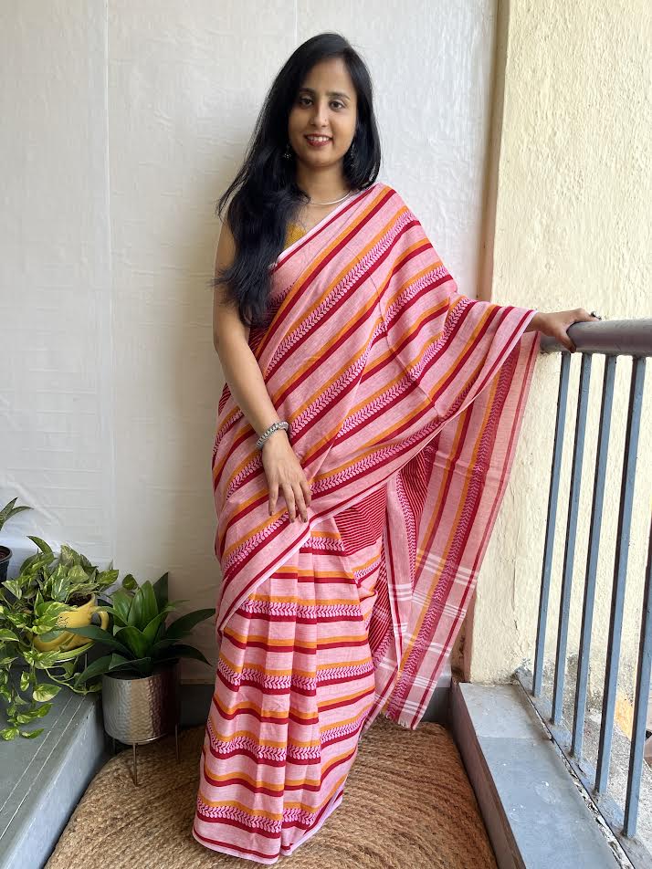 Multicolour dhonekhali cotton saree