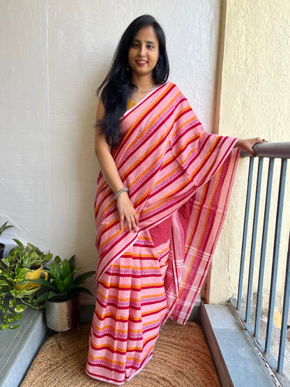 Multicolour dhonekhali cotton saree