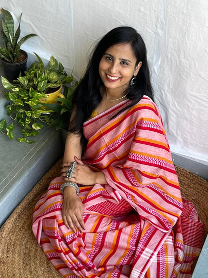Multicolour dhonekhali cotton saree