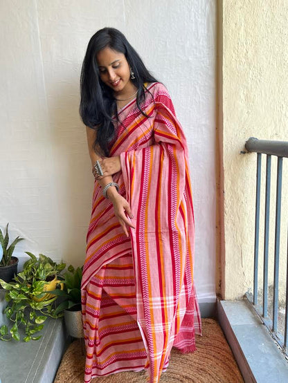 Multicolour dhonekhali cotton saree