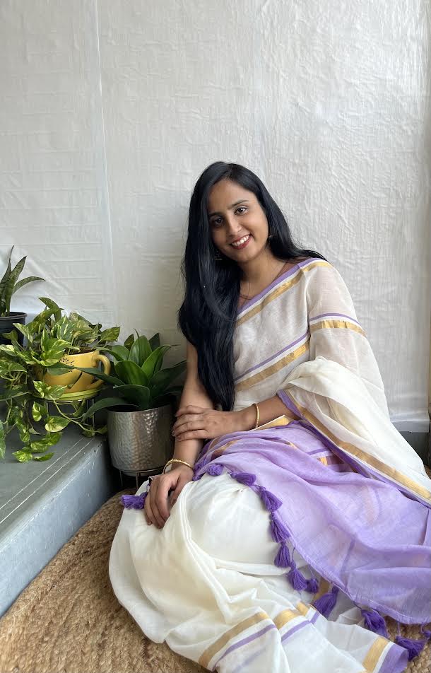 White & Purple Cotton Saree