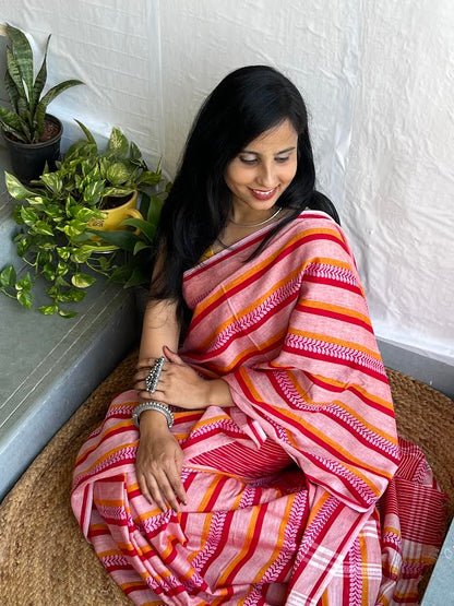Multicolour dhonekhali cotton saree