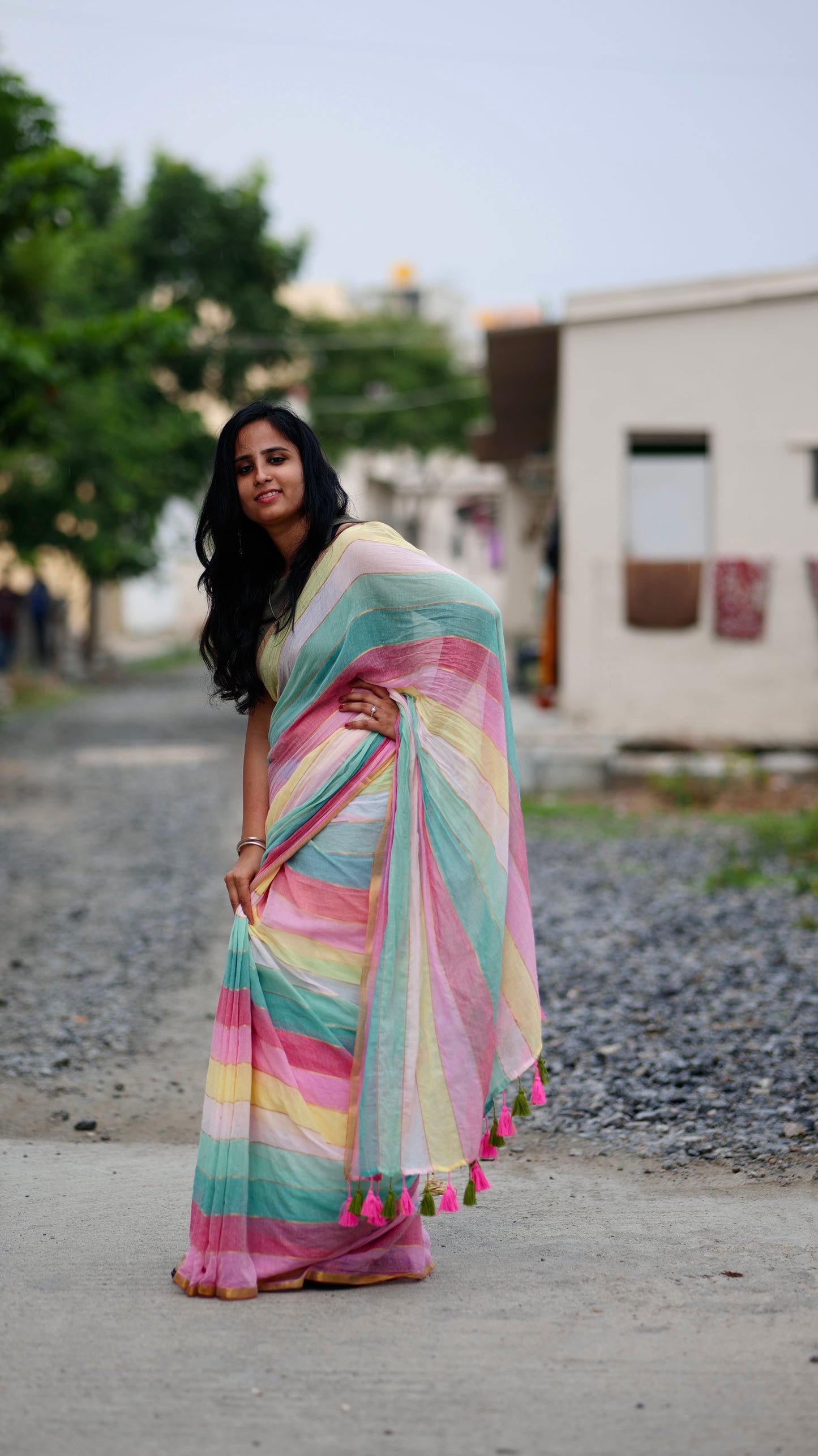 Multicolor mul cotton Saree