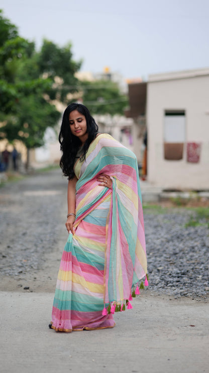 Multicolor mul cotton Saree