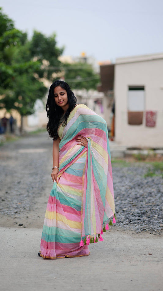 Multicolor mul cotton Saree