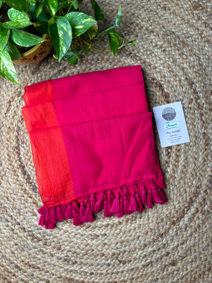 Pink and orange Mul cotton saree