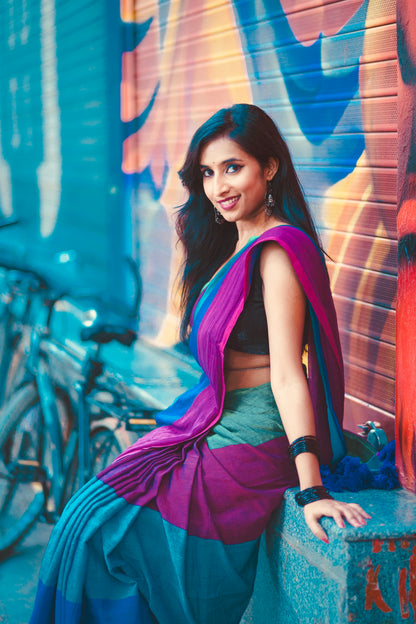 Anokhee l Multicoloured stripes mul cotton saree