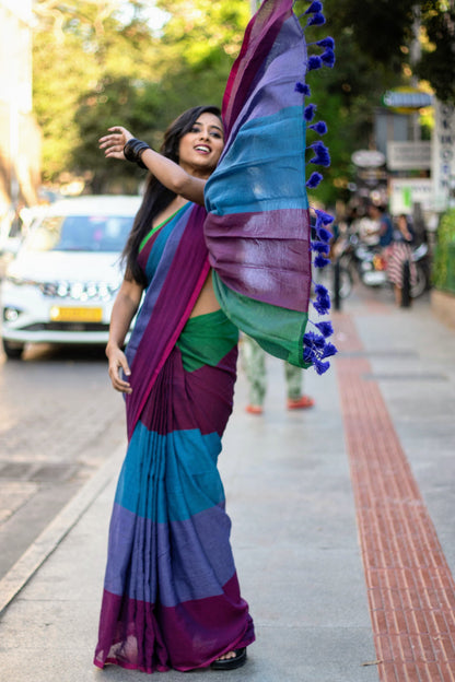 Anokhee l Multicoloured stripes mul cotton saree