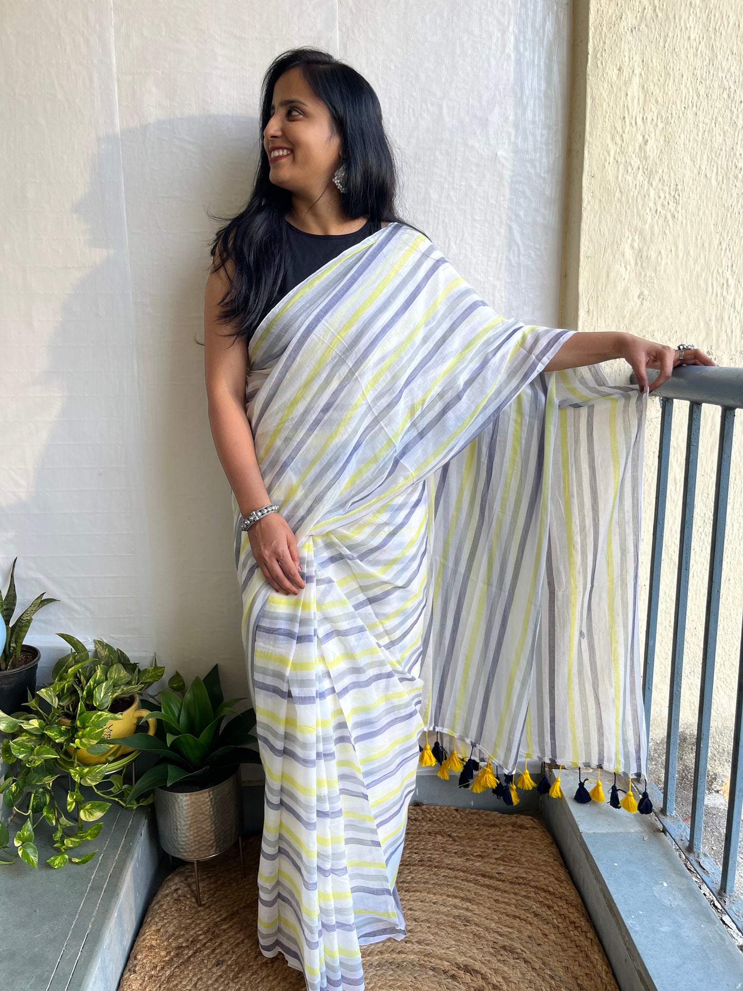 Dharini l  Multicolour stripes mul cotton saree