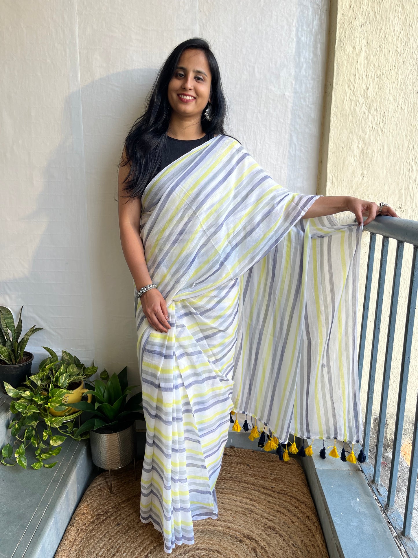 Dharini l  Multicolour stripes mul cotton saree