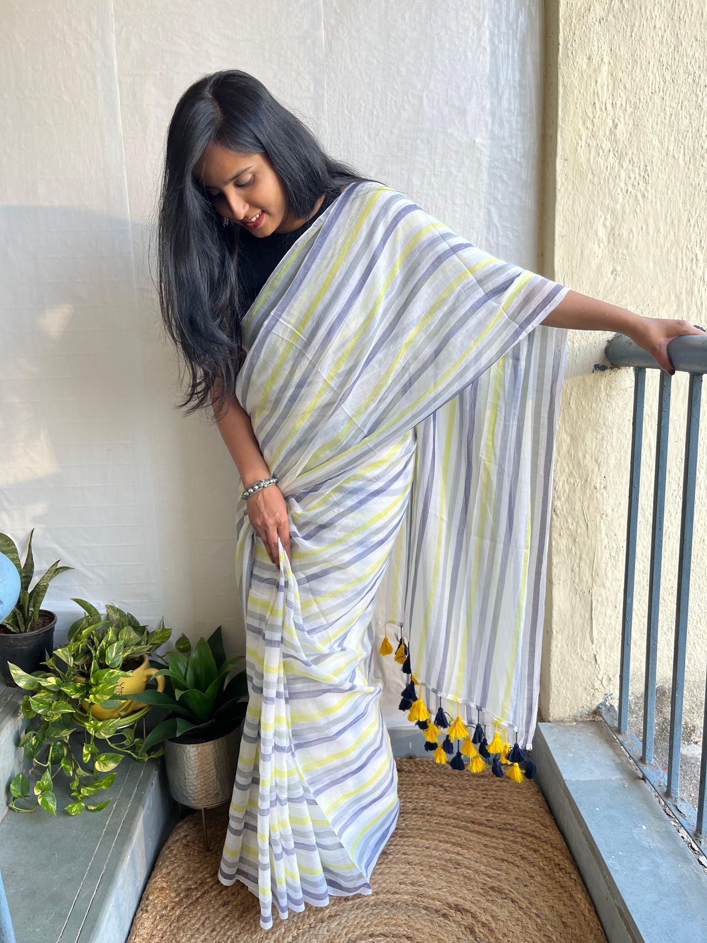 Dharini l  Multicolour stripes mul cotton saree