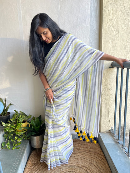 Dharini l  Multicolour stripes mul cotton saree