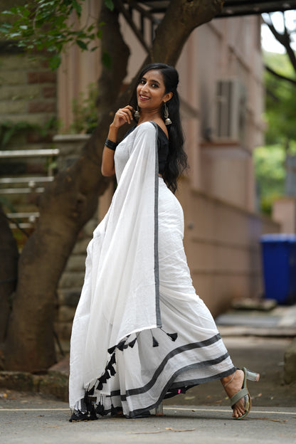 Eternal Charm Black & White Fusion Saree