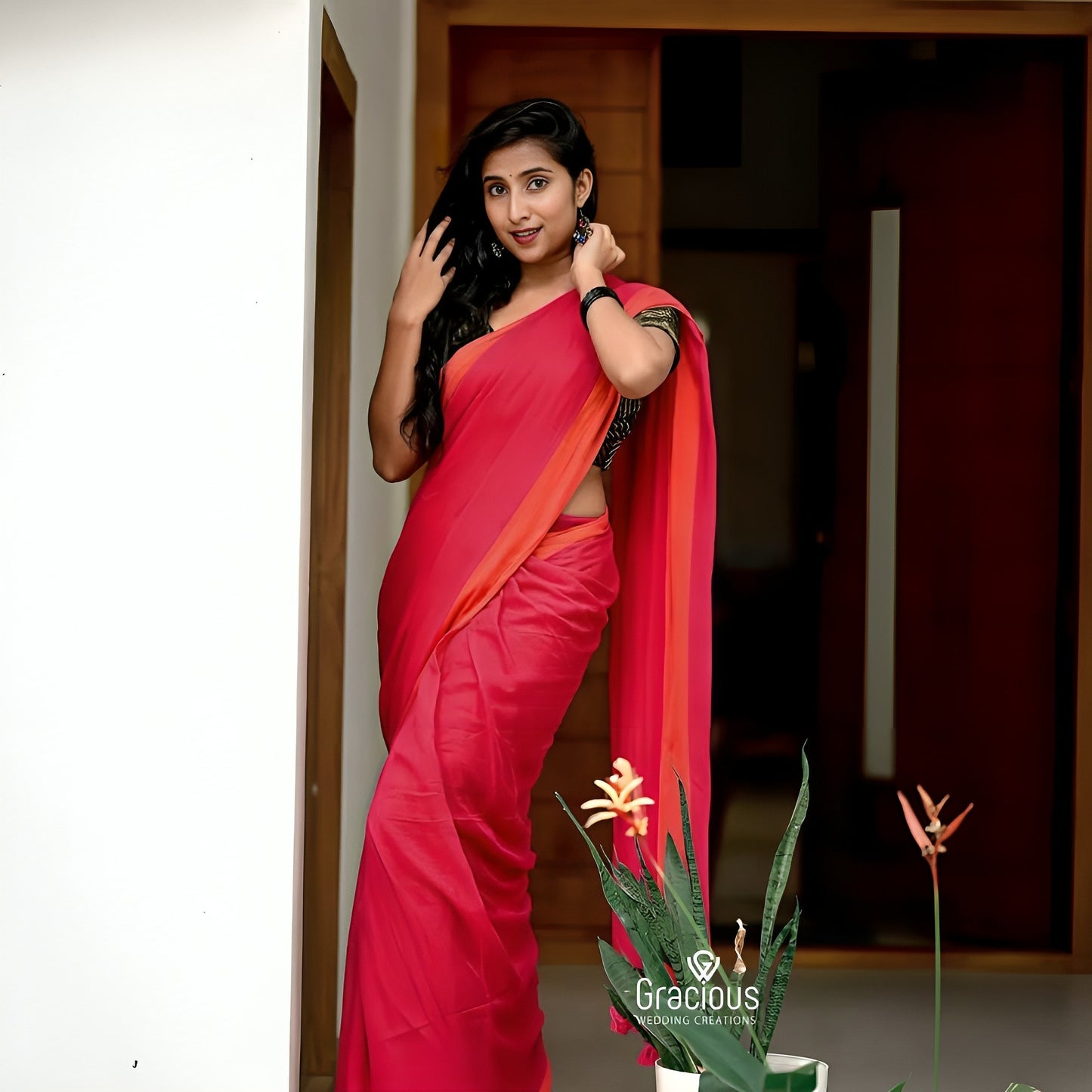Pink and orange Mul cotton saree