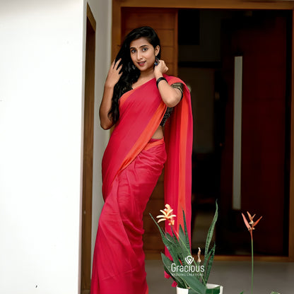 Pink and orange Mul cotton saree