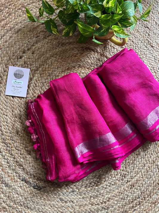 Nayab l Pink Pure Linen Saree