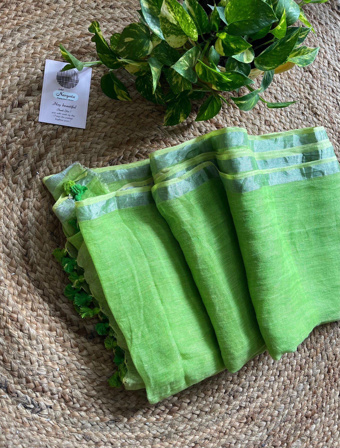 Nayab l Light Green Pure Linen Saree
