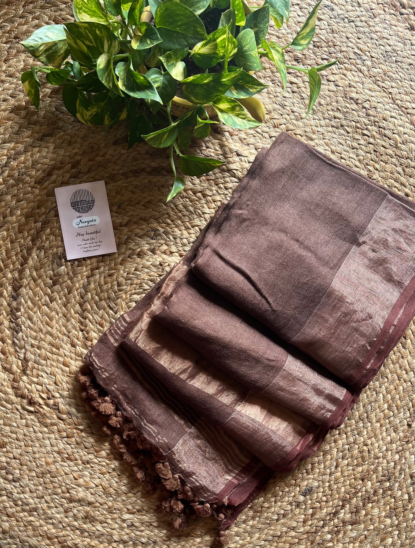 Nayab l Brown Pure Linen Saree