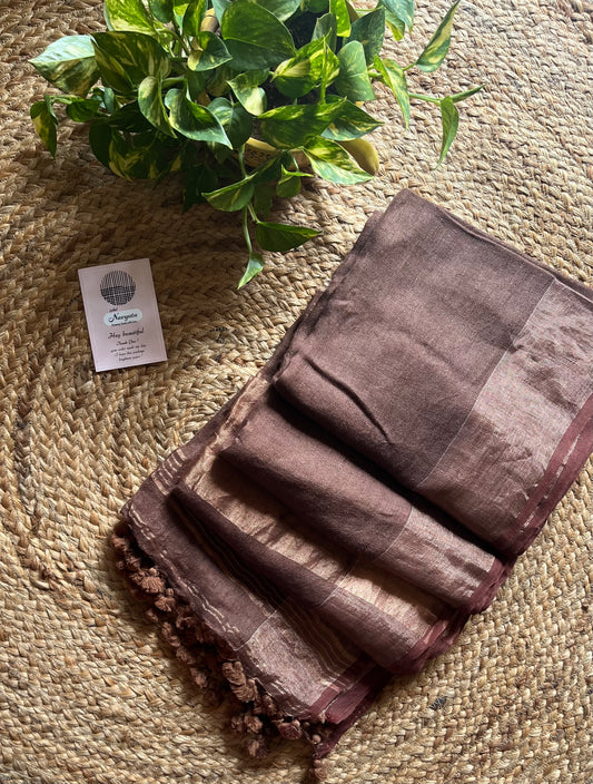 Nayab l Brown Pure Linen Saree