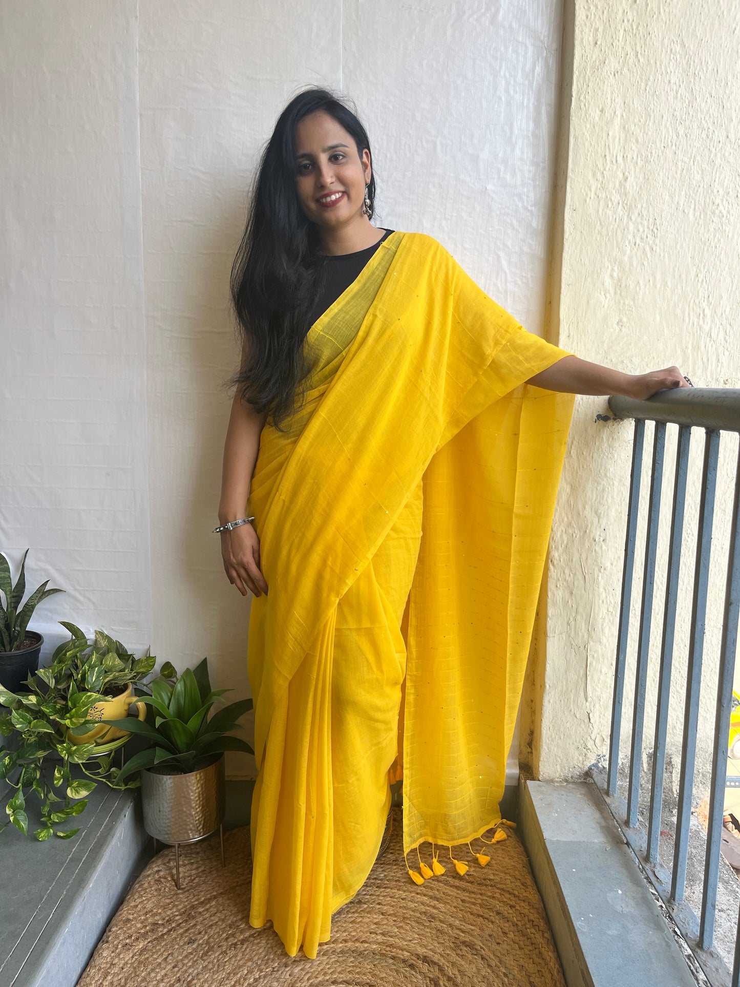 Sequin mul cotton saree