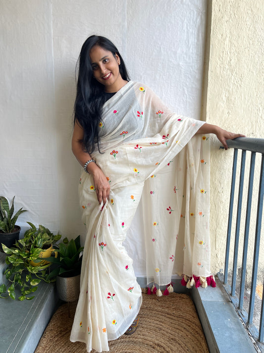 Kusum l Embroidered Mul Cotton Saree