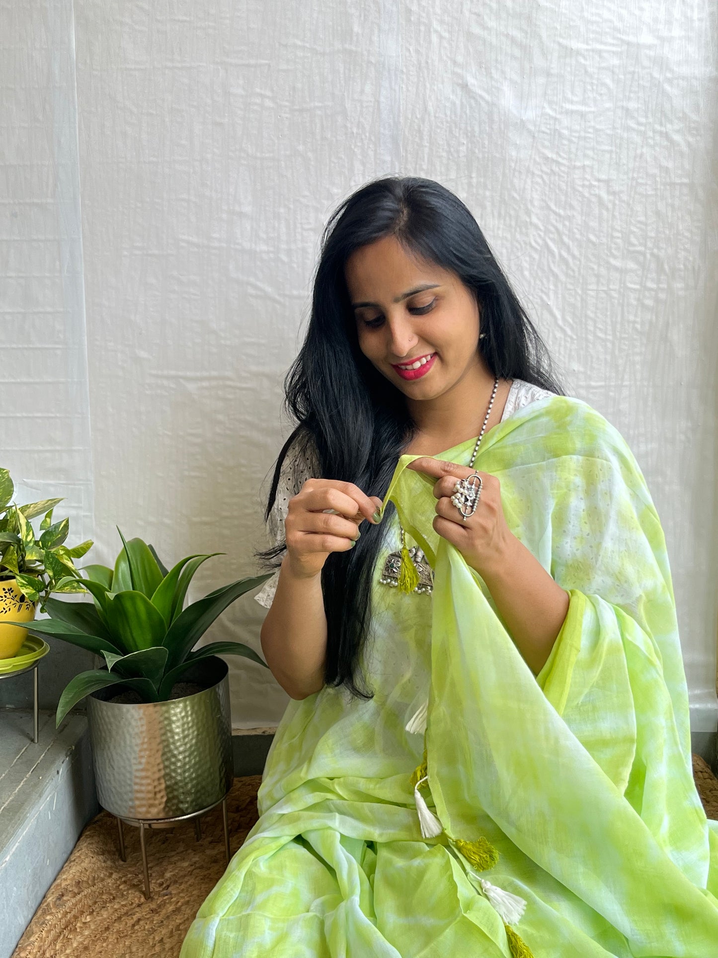 Shibori l Green Tie And Dye Mul Cotton Saree