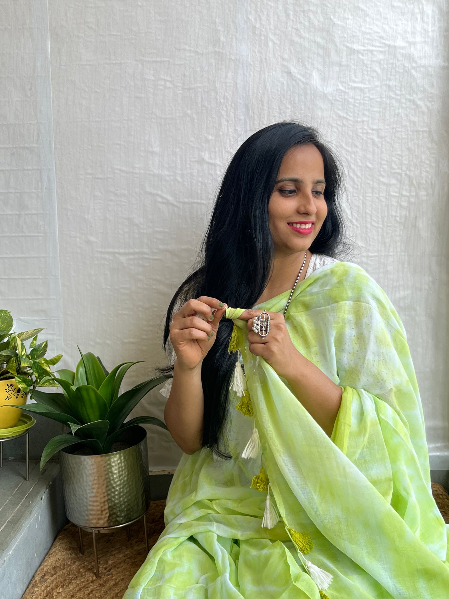 Shibori l Green Tie And Dye Mul Cotton Saree
