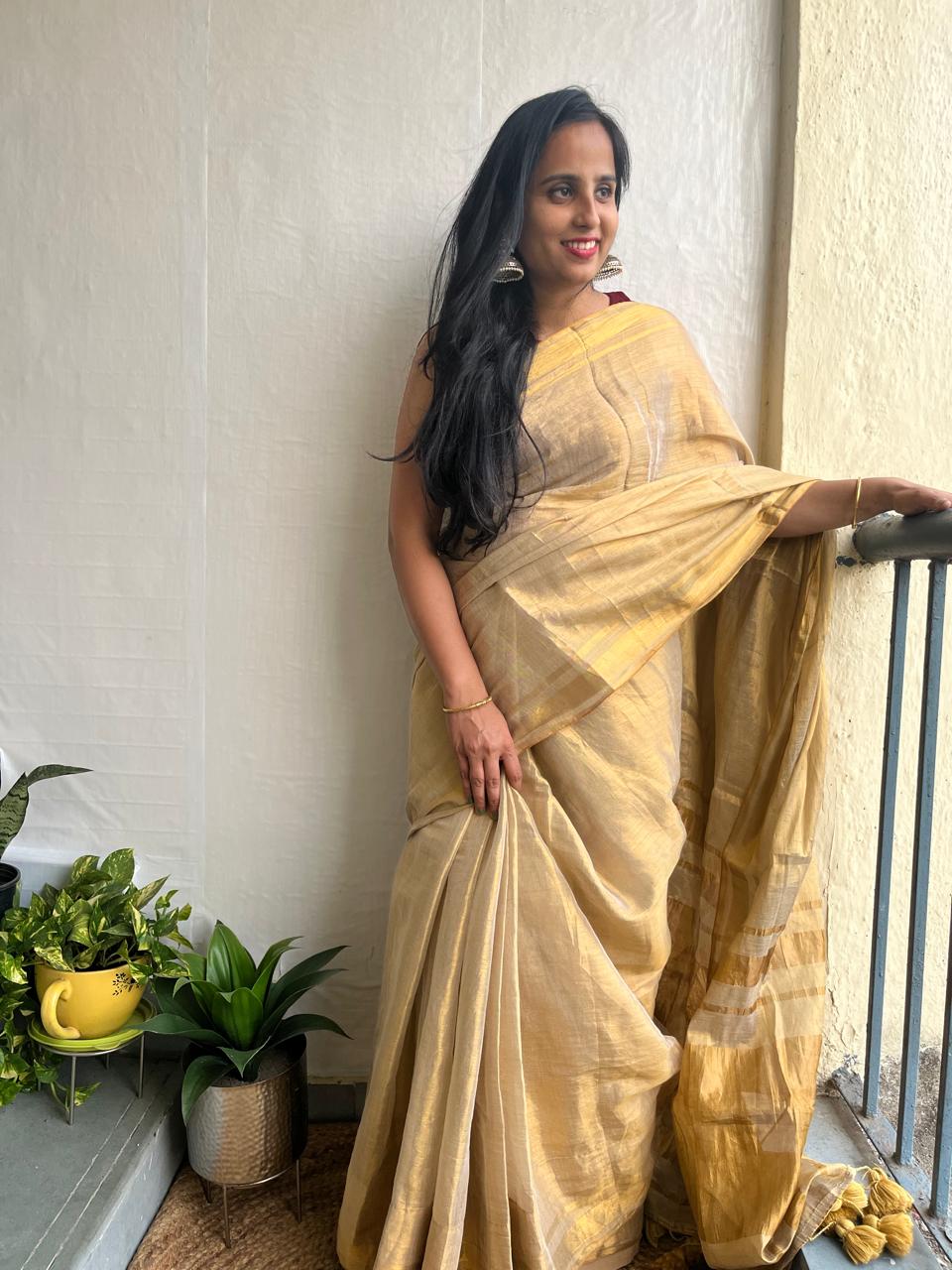 Noor l Golden Acrylic tissue saree