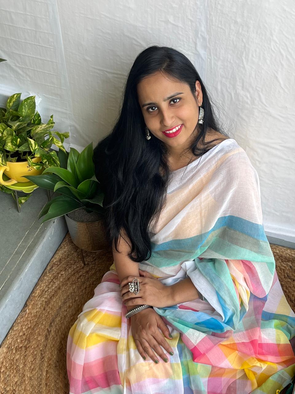 Multicolour mul cotton saree