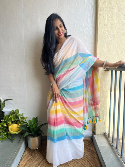 Multicolour mul cotton saree