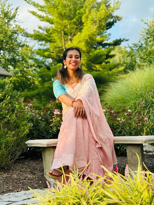 Pink embroidered mul cotton saree