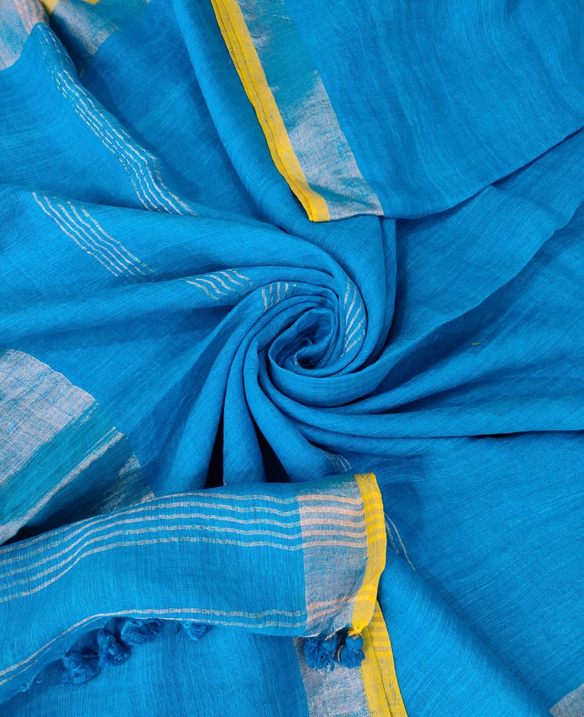 Nayab l Blue With Neon Border Linen Saree